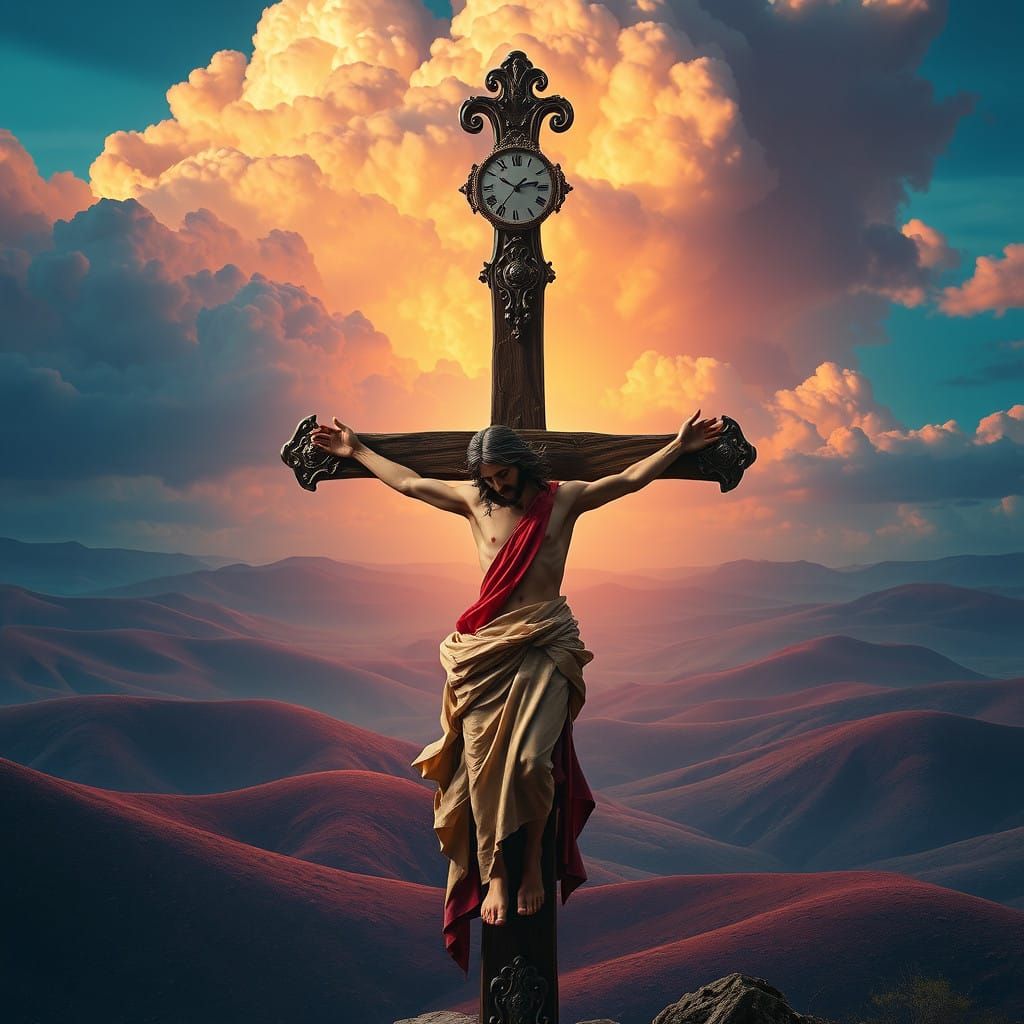 Jesus Christ in Traditional Robes on Twisted Crucifix