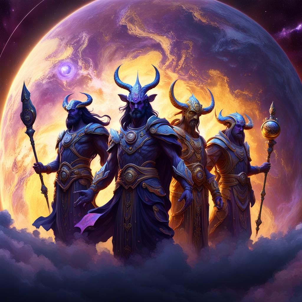 Ethereal Nebula Gods Encircling Earth-like Planet