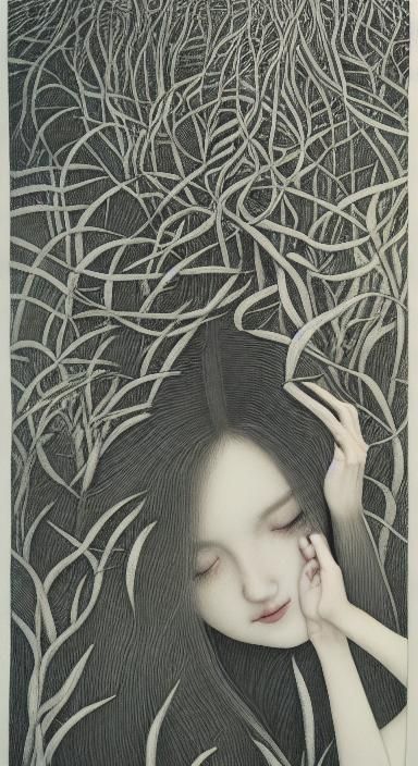 Elegant Etching of Woman with Narcotic Flower