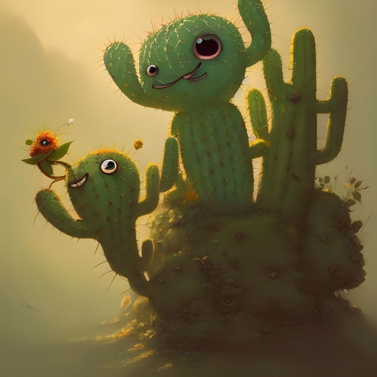 Cute addorable little happy cactus creature