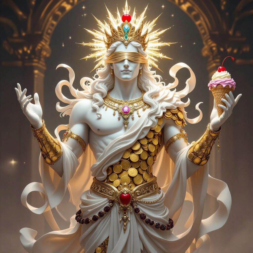 Deity of Gold and Ice Cream in Fantasy Art Style