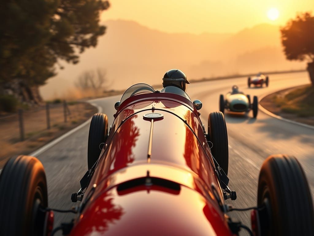Red Alfa Romeo Tipo A Racing Car at Sunset