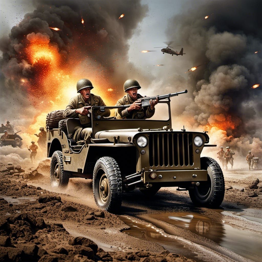WWII Battlefield Jeep in Photorealistic Action