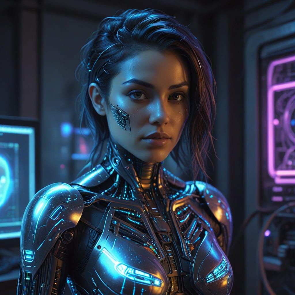 Diva in Cyberpunk Holographic Splendor