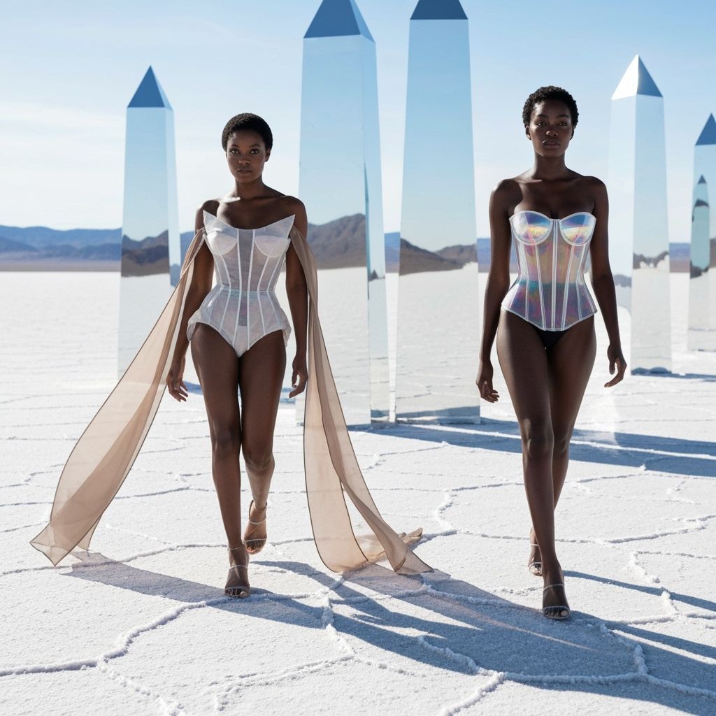 Sisters in Dystopian Couture on Salt Flats