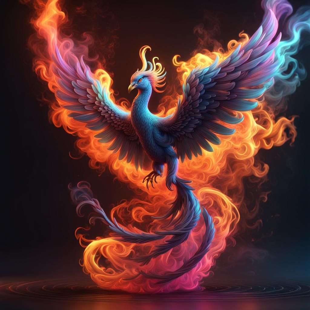 Vibrant Phoenix in Flight: Digital Art Rendering