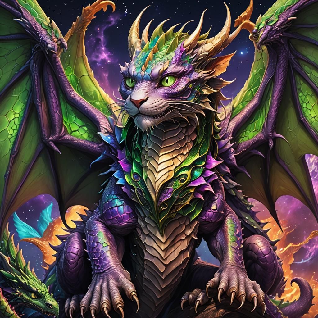 Majestic Multi-Colored Dragon with Hybrid Companion