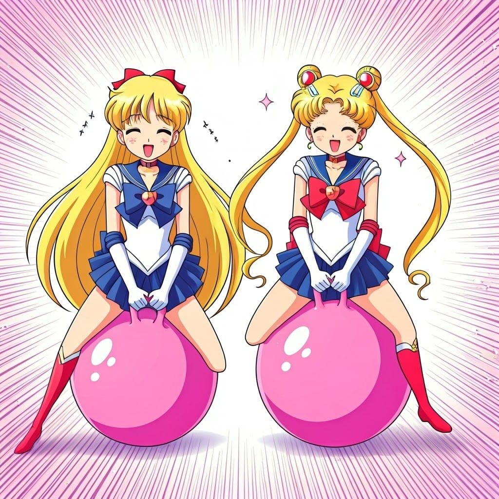 Sailor Moon and Venus on Hopper Balls