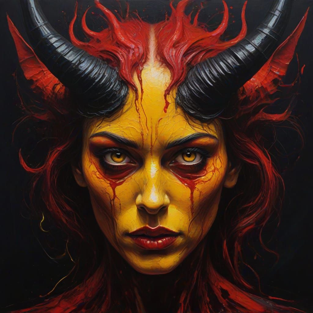 Surreal Oil Portrait of a Demon Woman