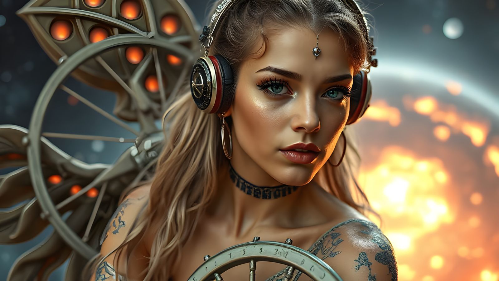 Nymph Queen Observes Supernova Explosion in Digital Art