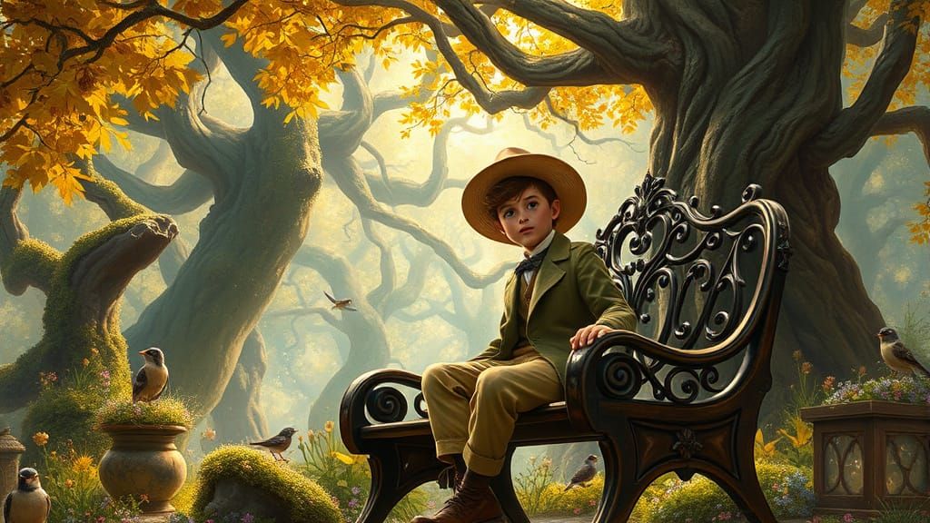 Young Boy in Enchanted Forest, Painterly Style