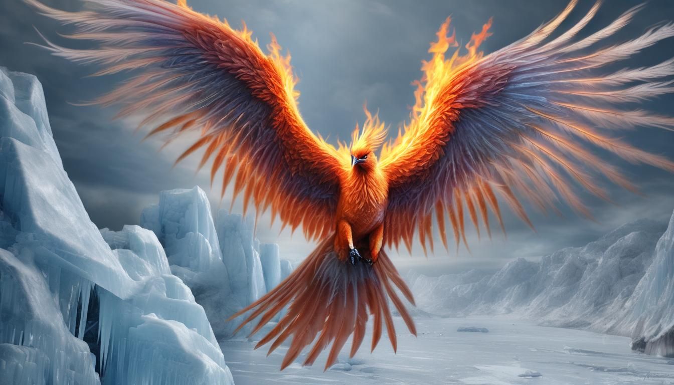 Photorealistic Firebird Phoenix of Ice and Fire