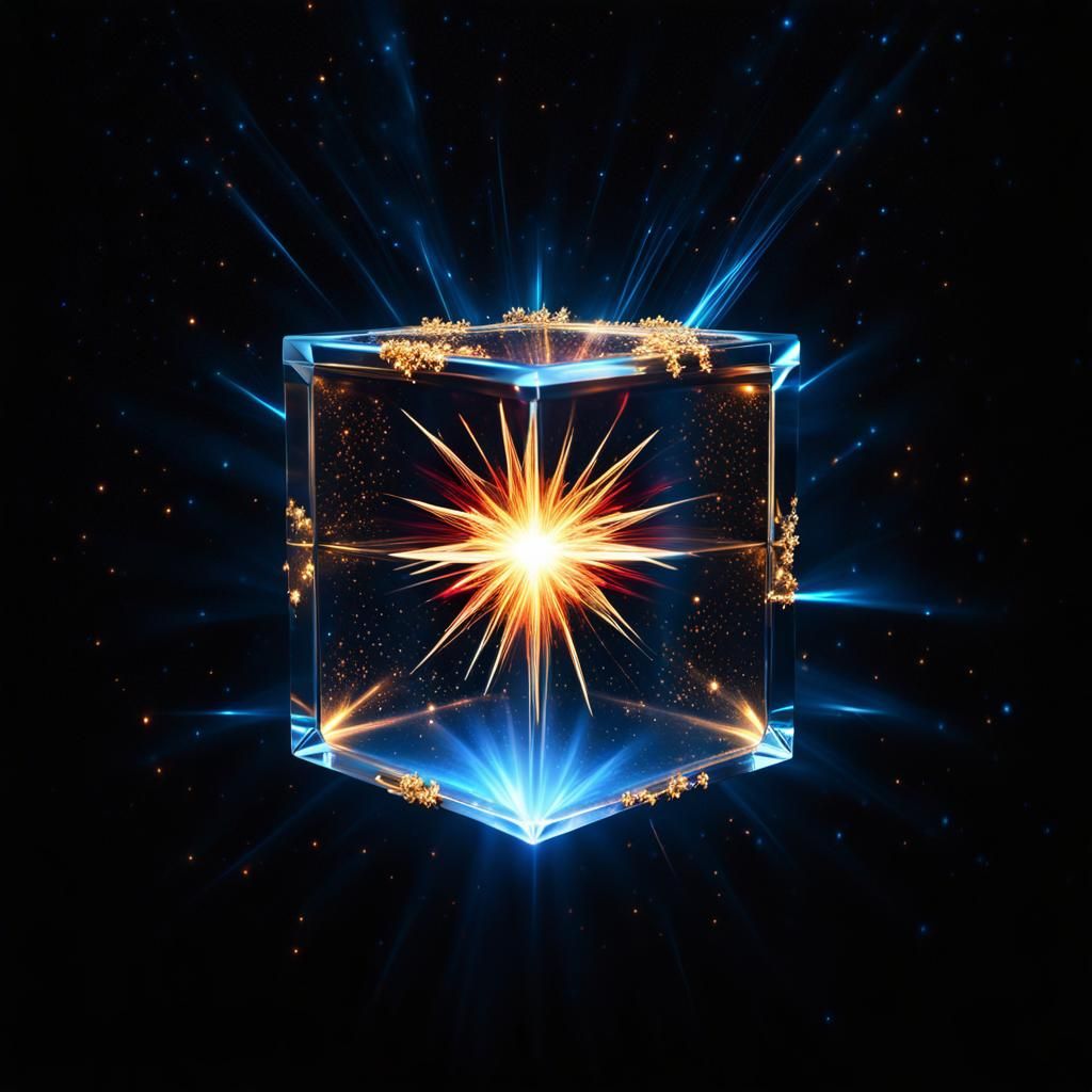 Exploding Star in Crystal Box with Neon Glow