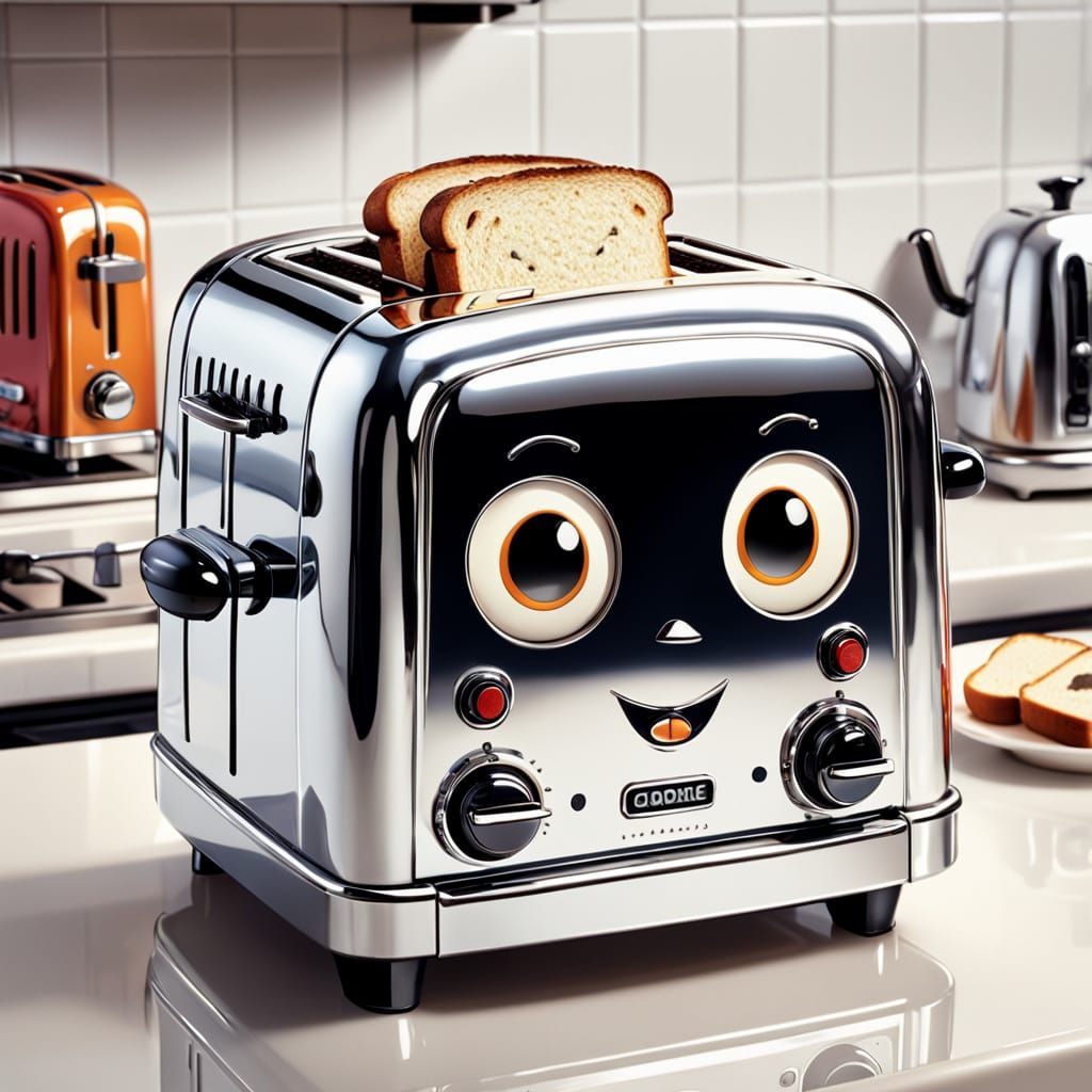 Chibi Chrome Toaster in Retro Kitchen