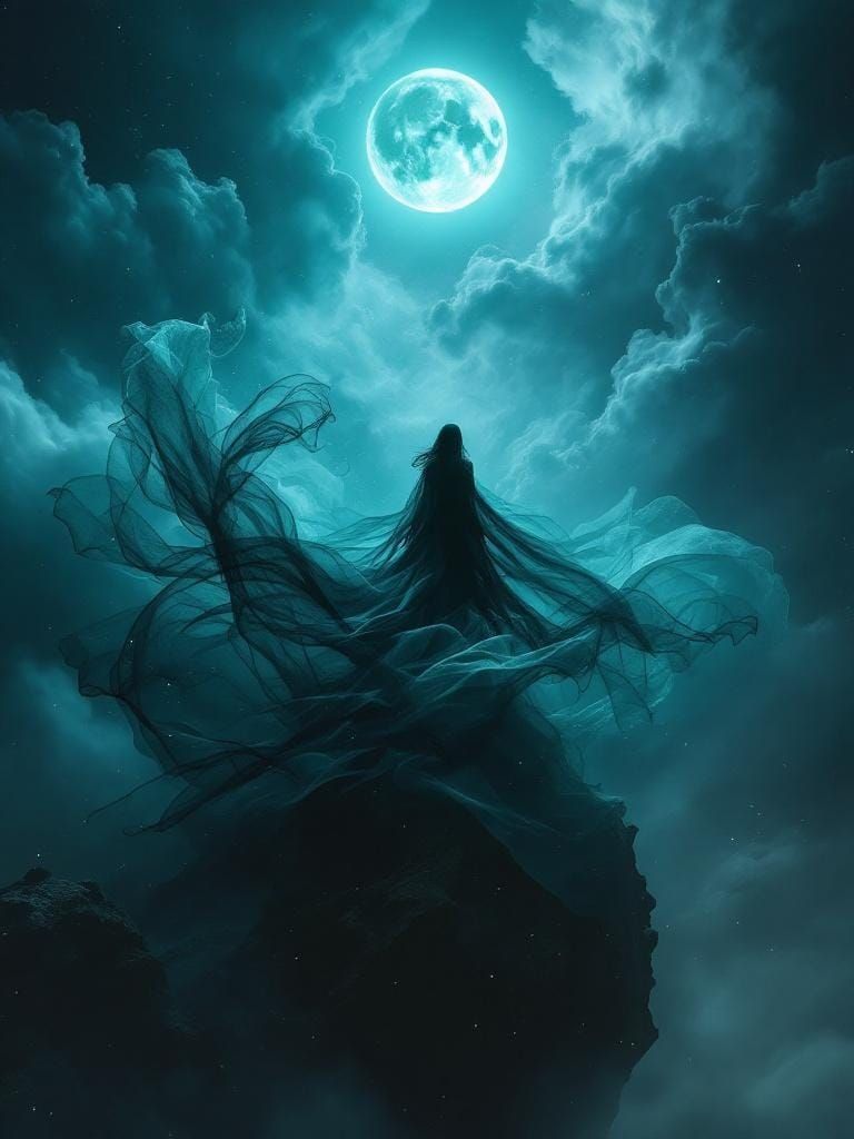Ethereal Lady in Translucent Turquoise Storm