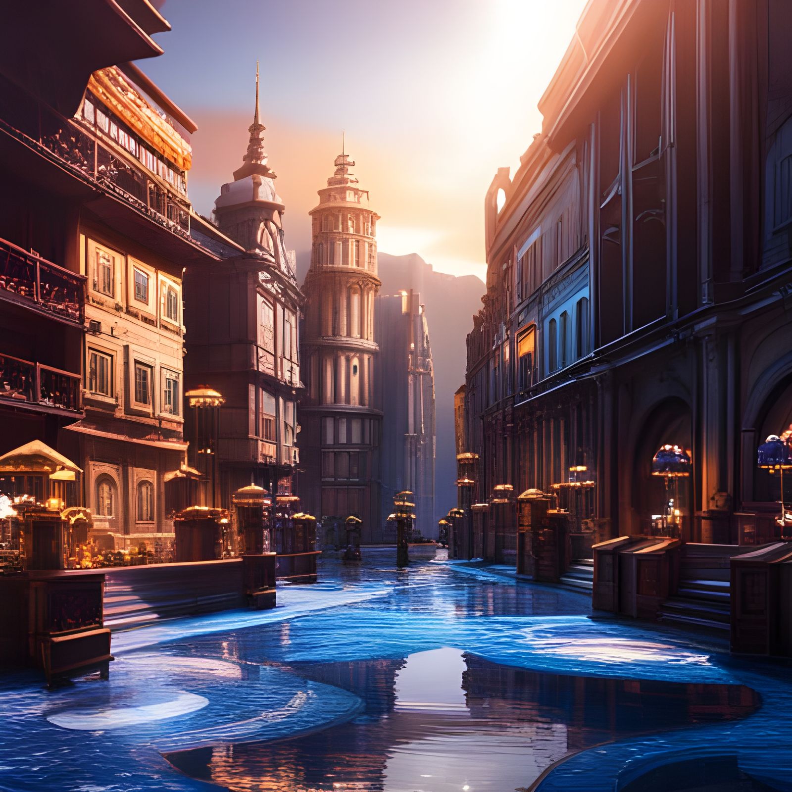Fantastical Blue City Concept Art in 8K