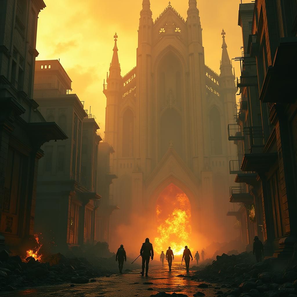 Industrial Gothic Cityscape Inspired by Warhammer 40k