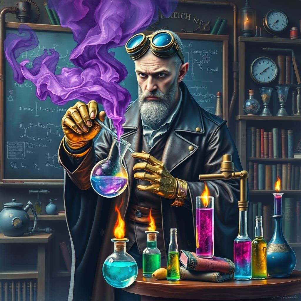 Mystical Alchemist in Industrial Lair