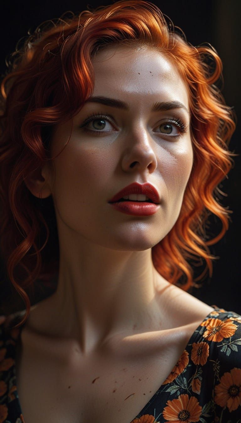 Fiery Portrait: Woman's Intense Angry Scream