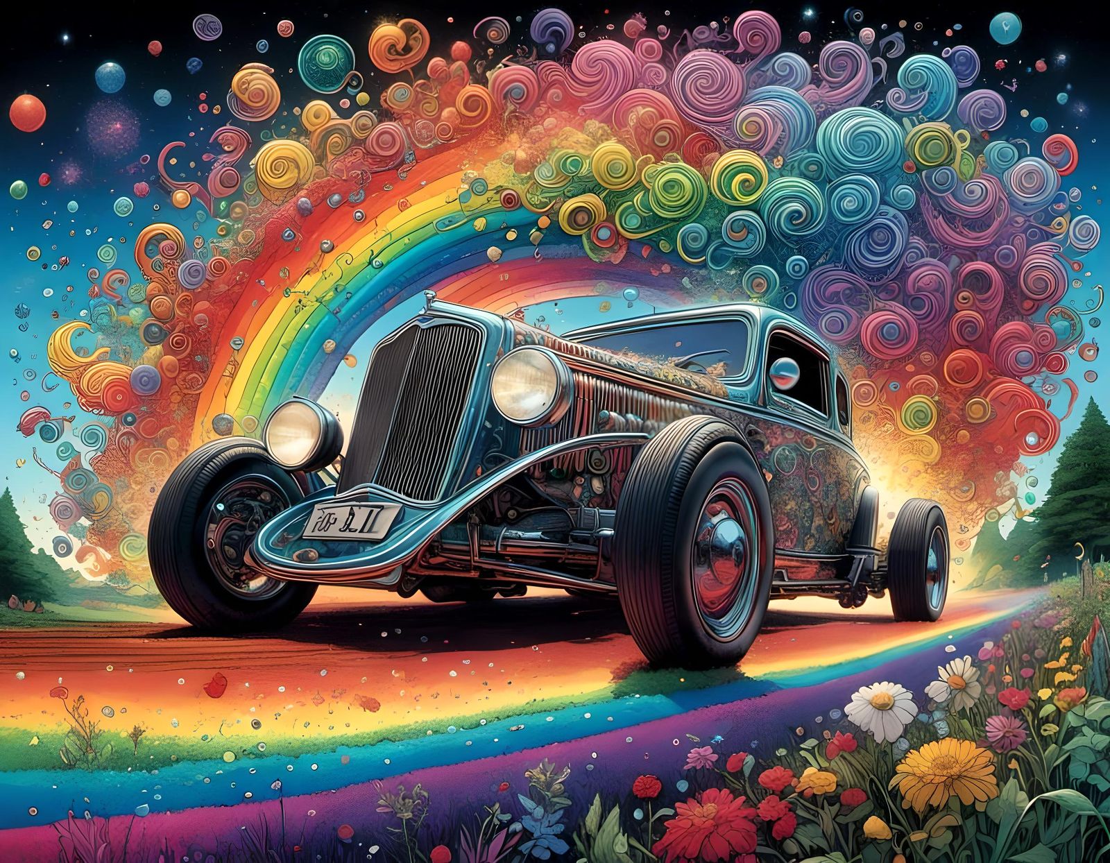 Rainbow Hotrod in Maximalist Style