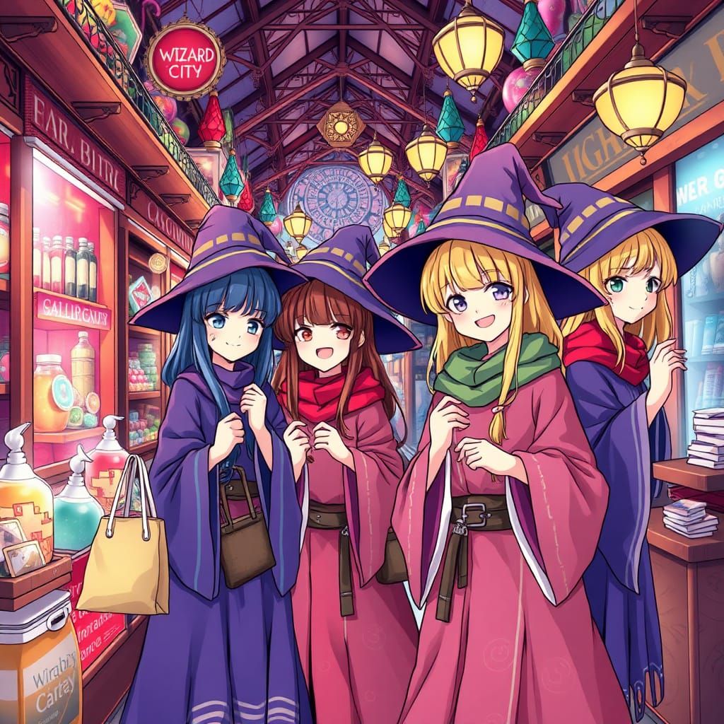 Wizard Girls Shopping in Wizard City Bazaar Manga