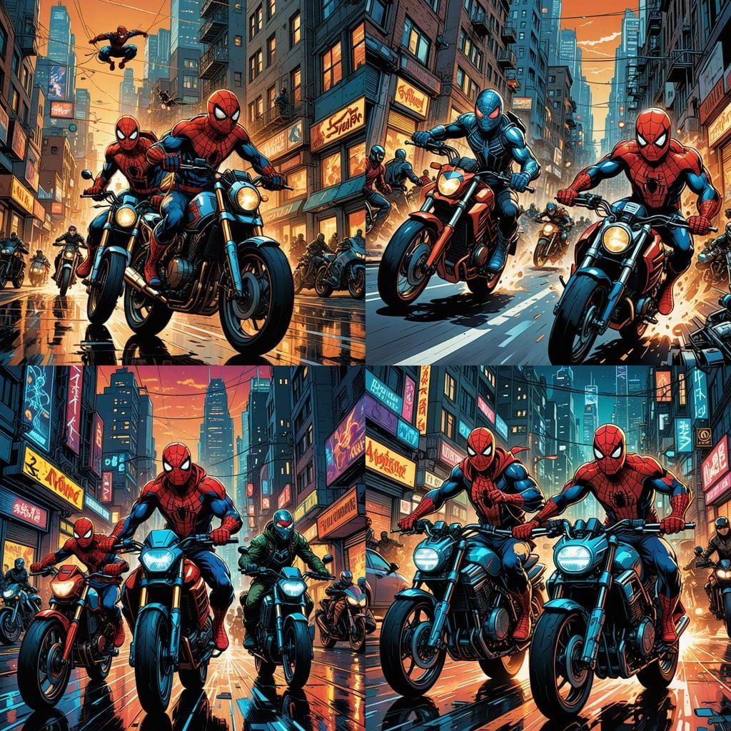 Avatar and Spiderman Motorbike Race: Comic Book Art