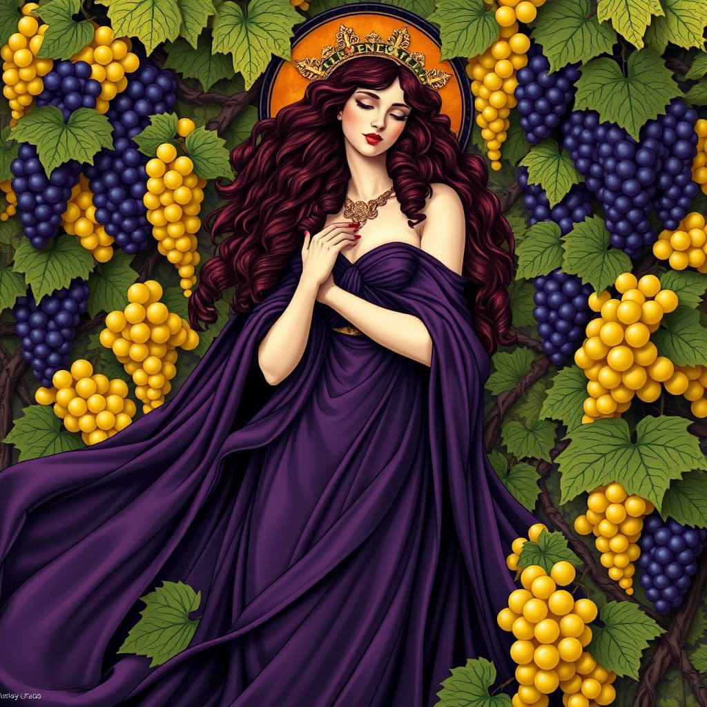 Goddess of the Grape Vine in Whimsical Pop Surrealist Style