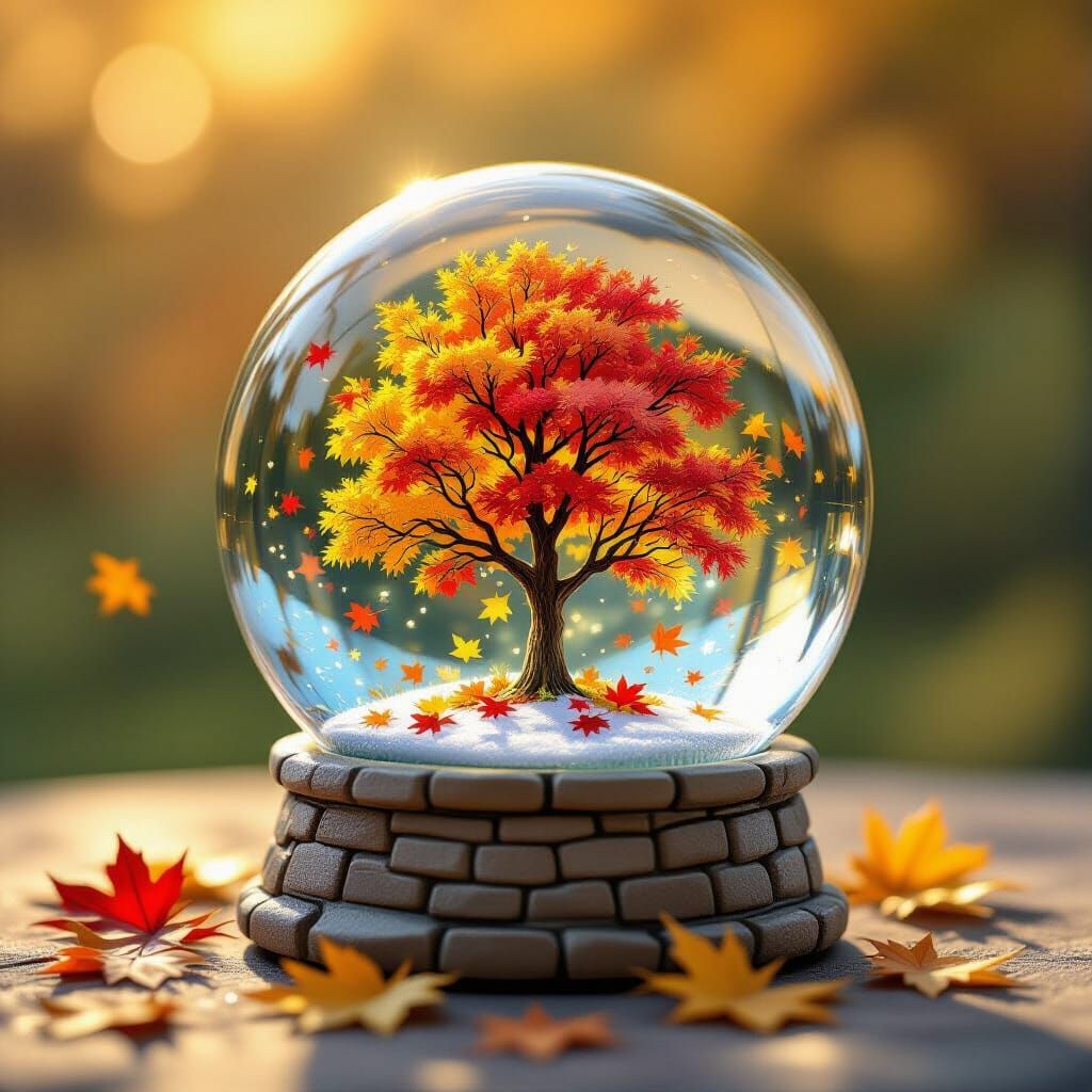 Autumn Scene in a Miniature Snow Globe