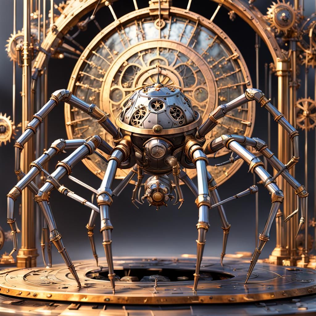 Steampunk Mechanical Spider in Medieval Fantasy Style