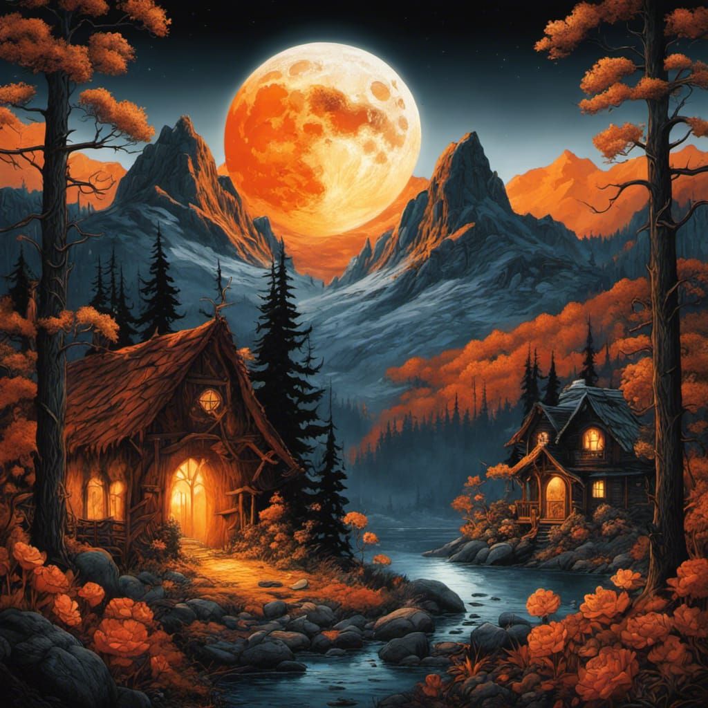 Gothic Mountain Scene in Tim Burton Style