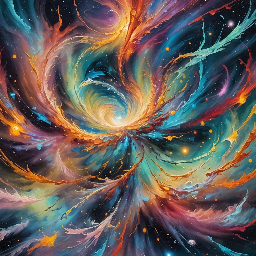 Cosmic Abstract Art: Galactic Collision in Expressionist Sty...