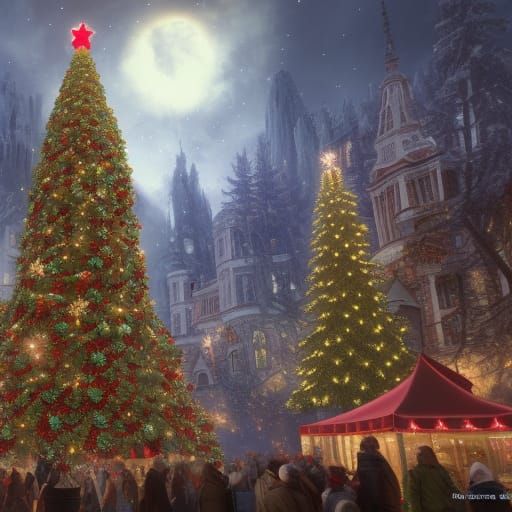 Christmas Fair with Tree: Detailed Matte Painting