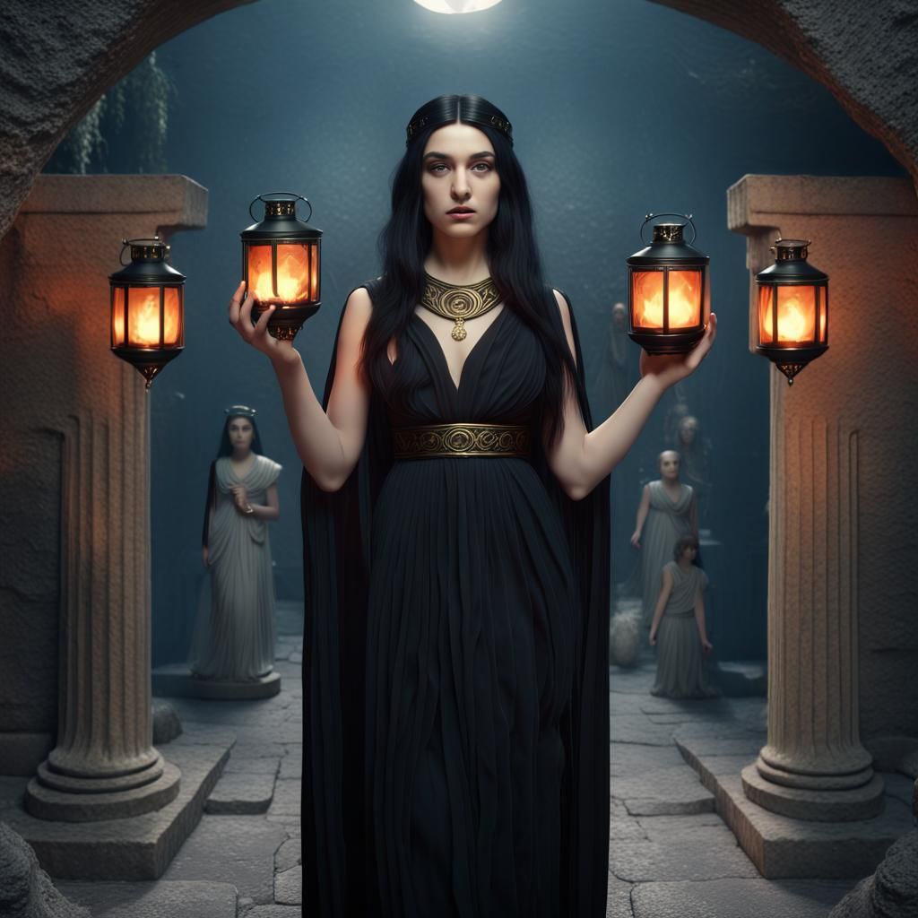 Greek Goddess Hekate Leading From Underworld, Digital Art