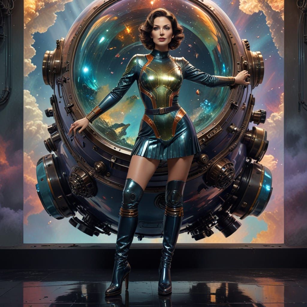 Retro Sci-Fi Space Goddess in a Breathtaking Celestial Setti...