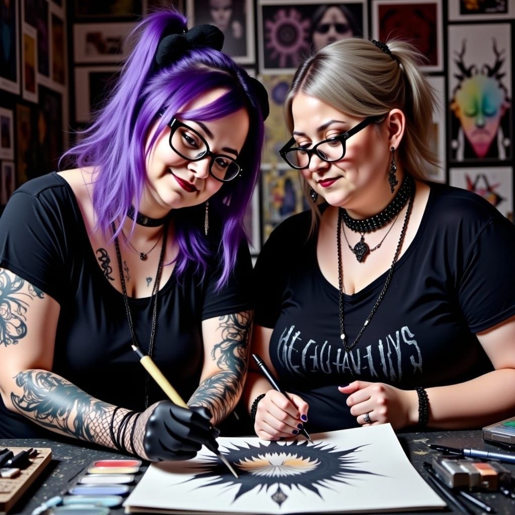 Goth Punk Sisters Creating Art in Dark Surrealist Style