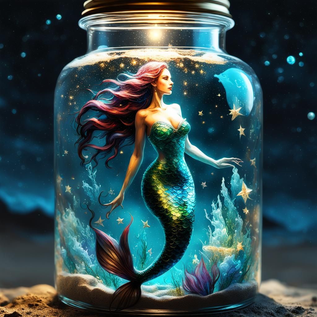 Magical Mermaid Trapped Inside Glass Bottle