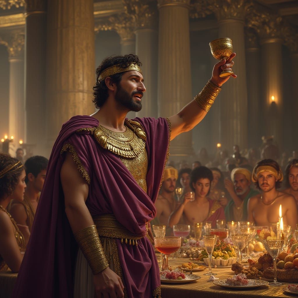 Alexander the Great at a Lavish Feast in Nebuchadnezzar's Pa...