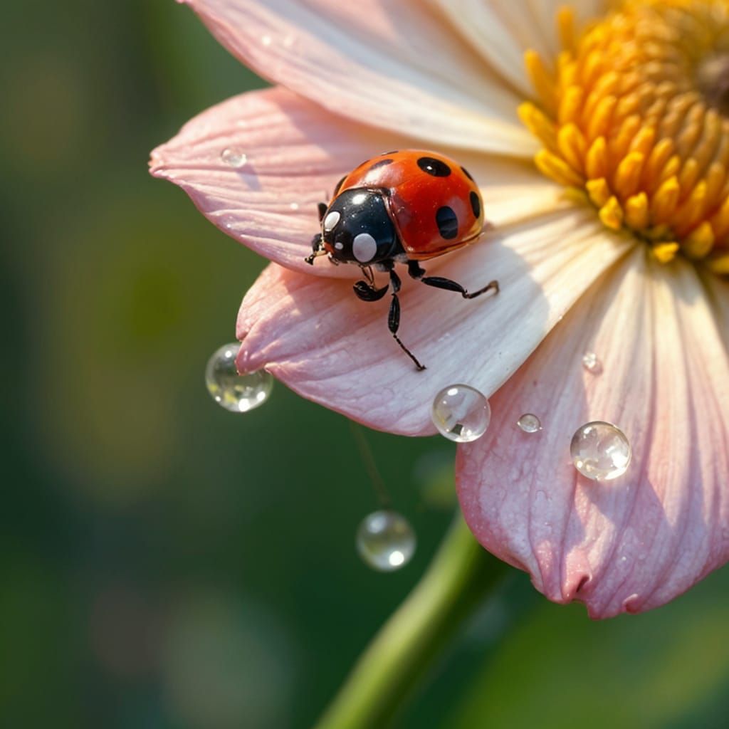 Ladybug in Morning Dew, Oil Painting