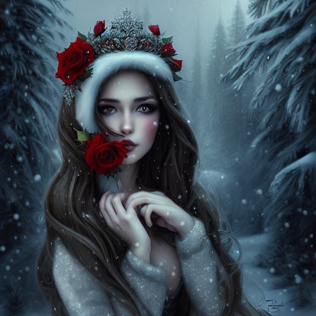 Intense Winter Princess with Roses: Realistic Hyperdetailed ...