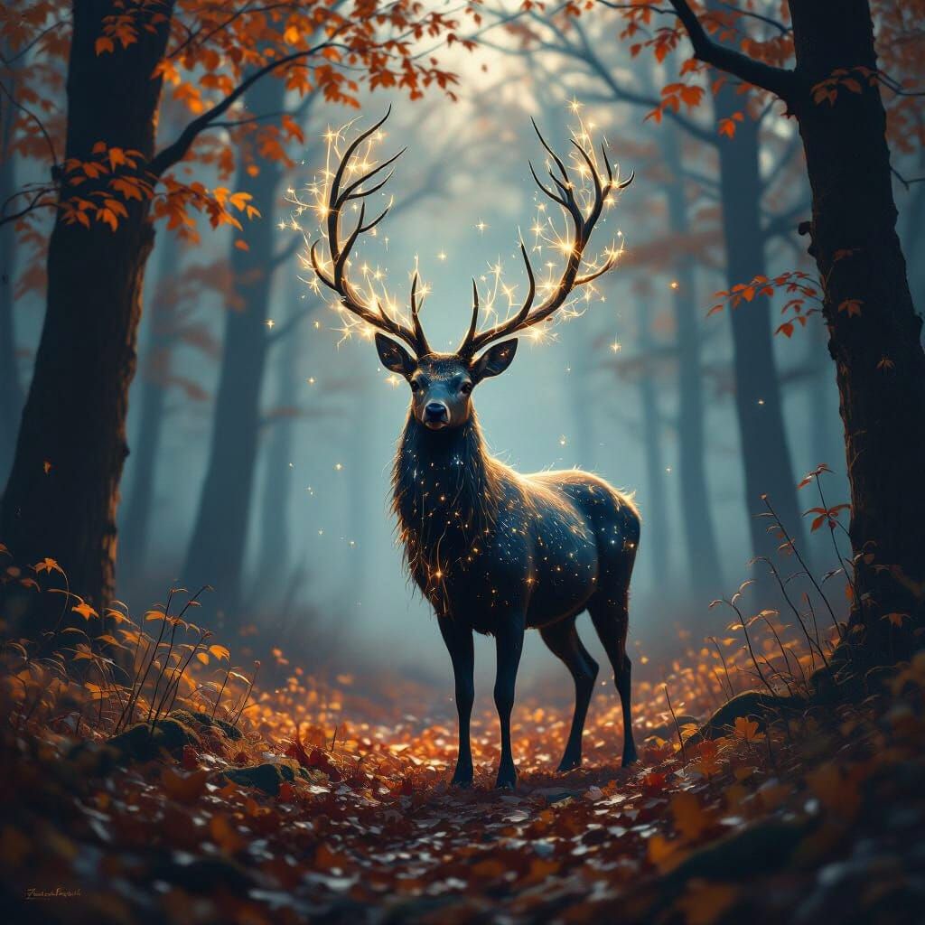 Celestial Deer in Twilight Forest