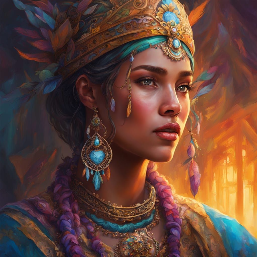 Enchanting Fantasy Portrait in Vibrant Oil Painting Style