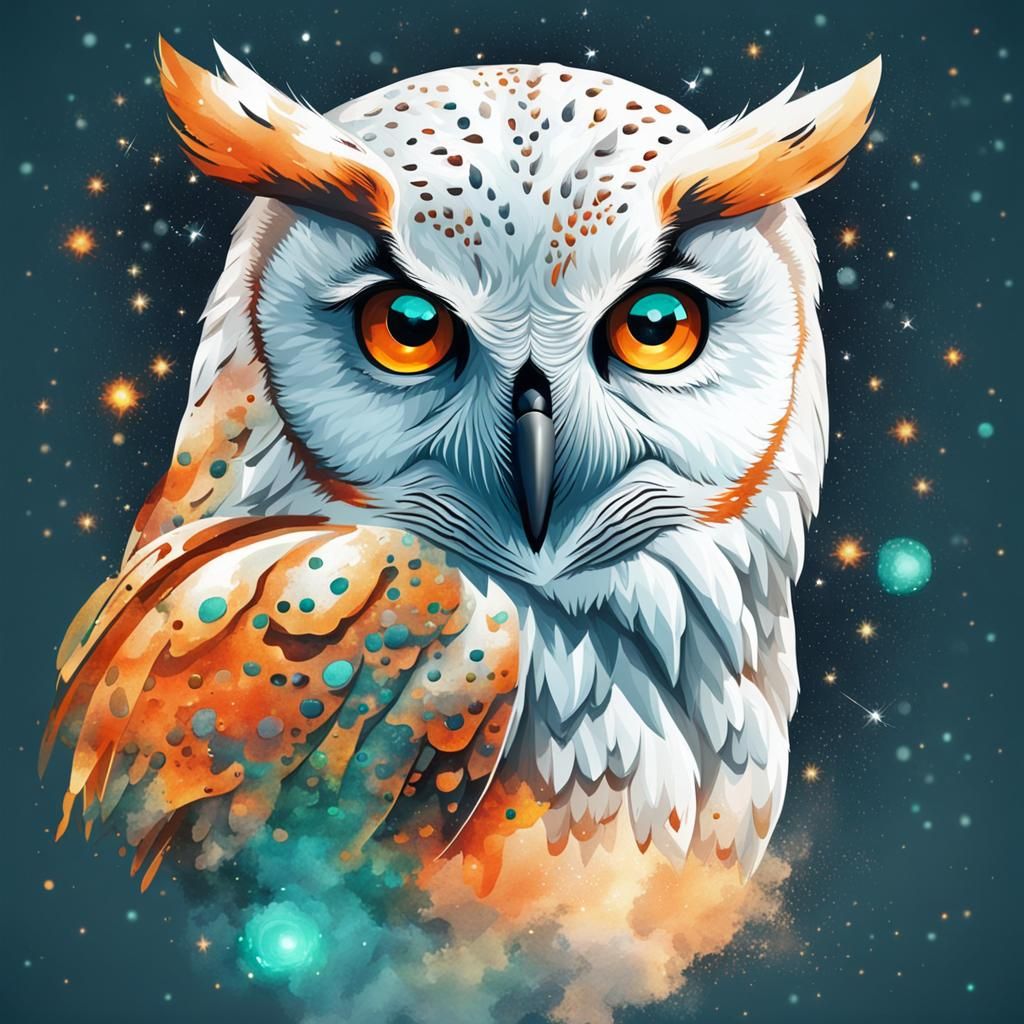 Watercolor Space Owl with Constellation, 8K