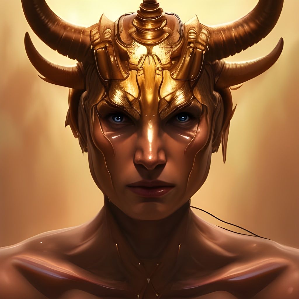 Golden Horned Demon Portrait in Artgerm Style