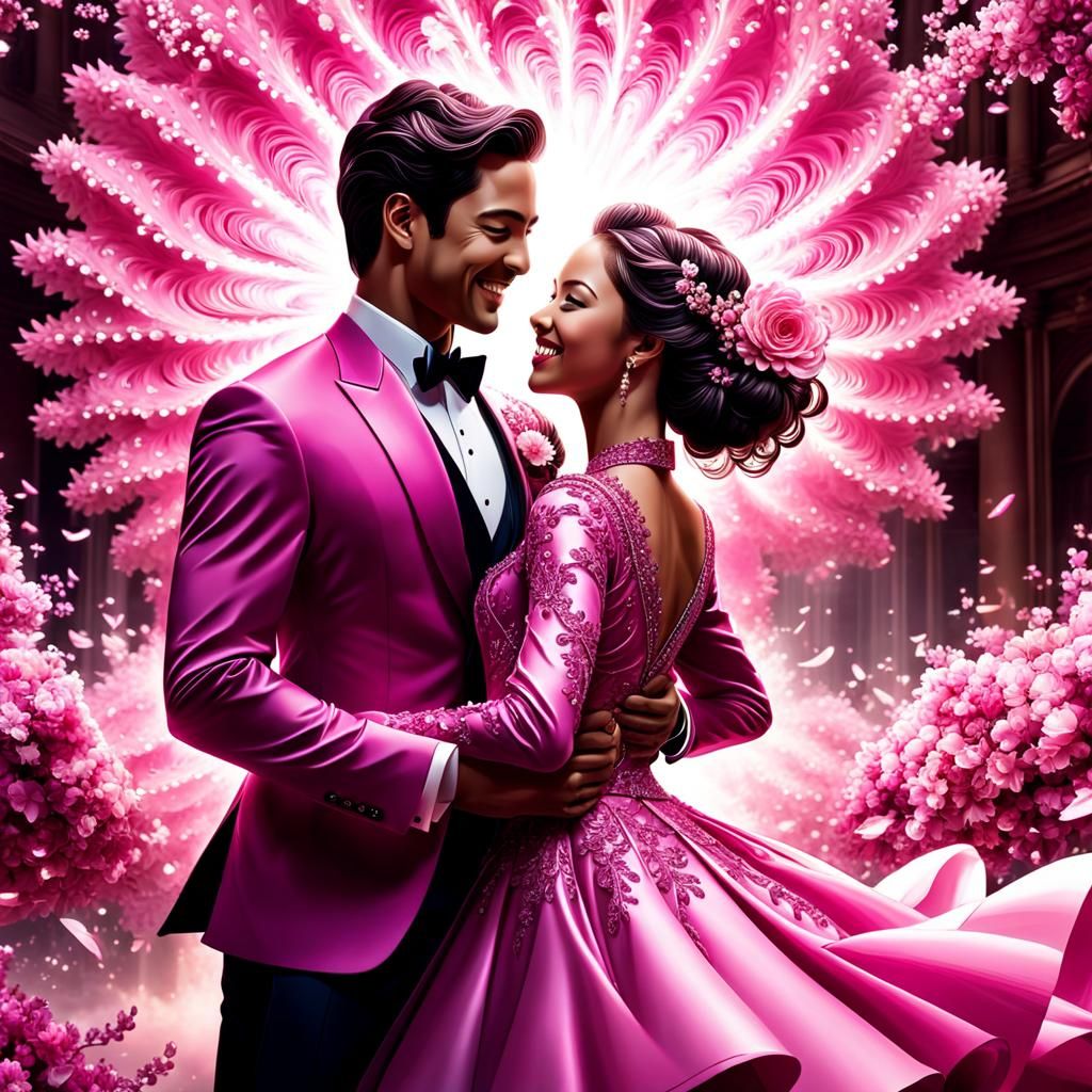 Ballroom Couple Dancing in Pink Blossom Explosion