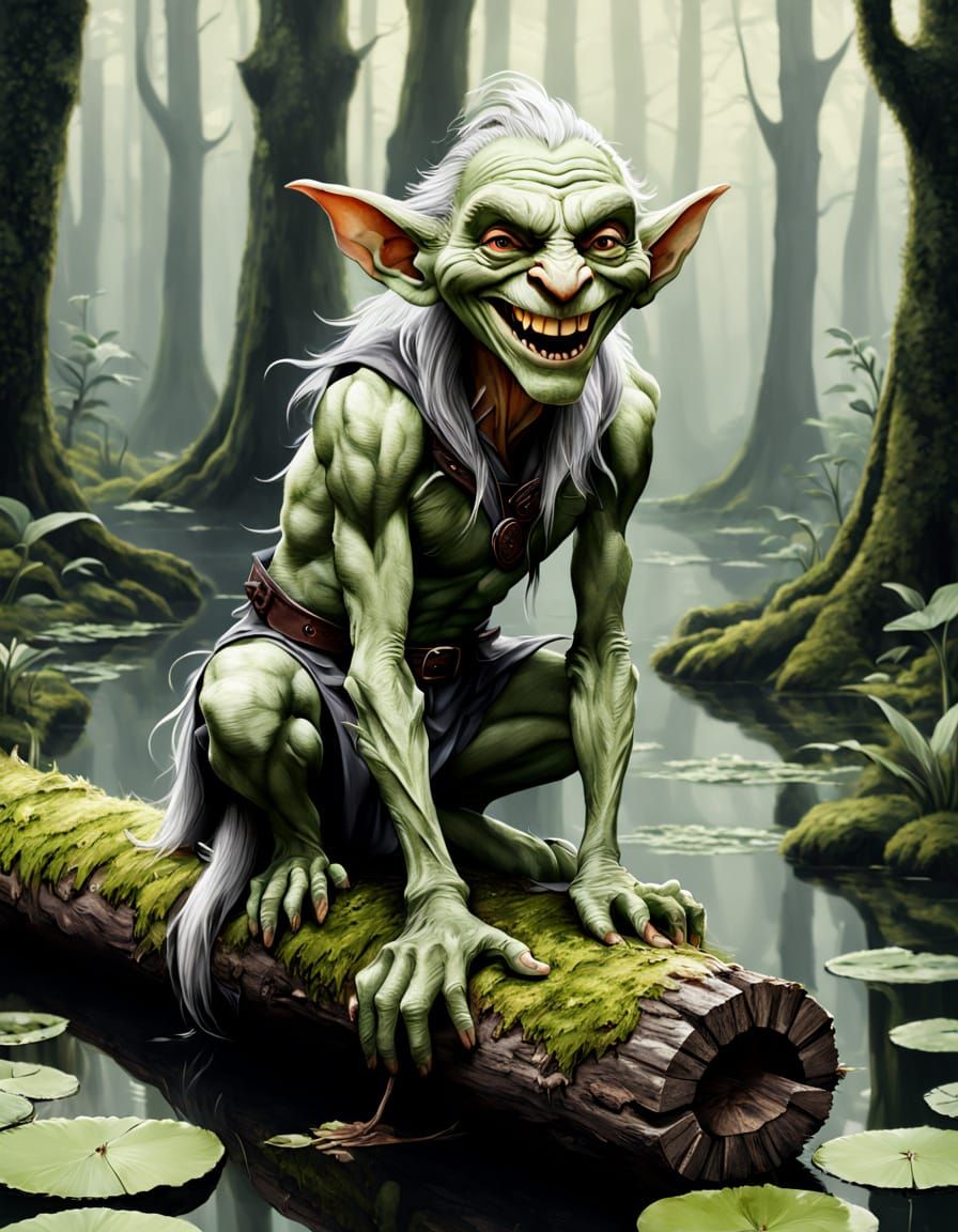 Mischievous Elf in Misty Forest, Hyperrealistic Image