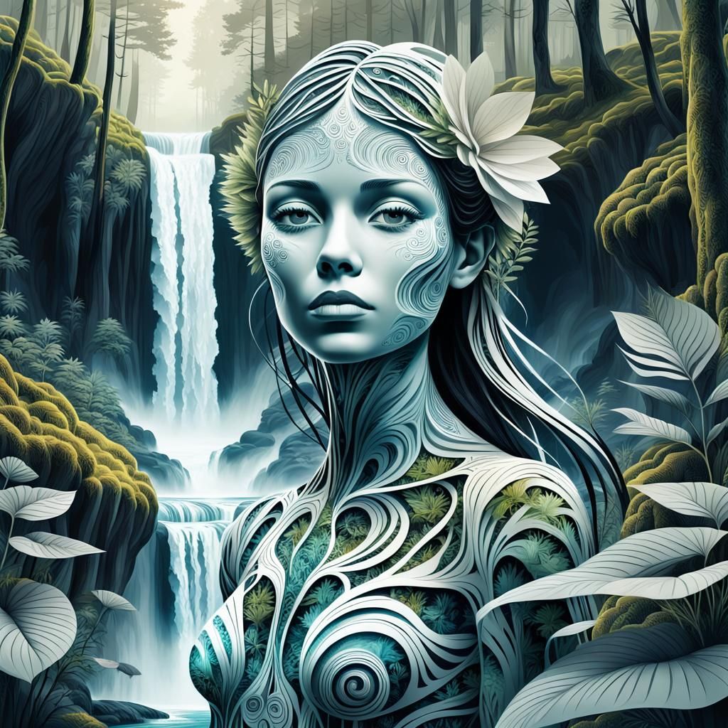 Scandinavian Forest Woman in Double Exposure Design