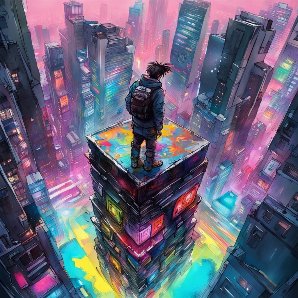 Gojo Satoru in Cyberpunk Graffiti Art Style