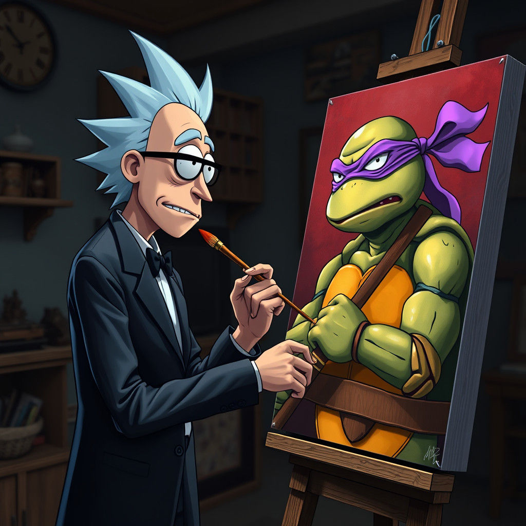 Bill Cipher Paints Rick Sanchez: Meta-Art Portrait