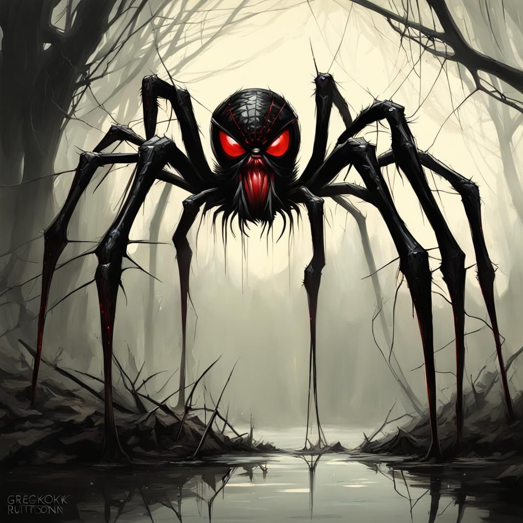 Menacing Spider with Steel Legs on Web