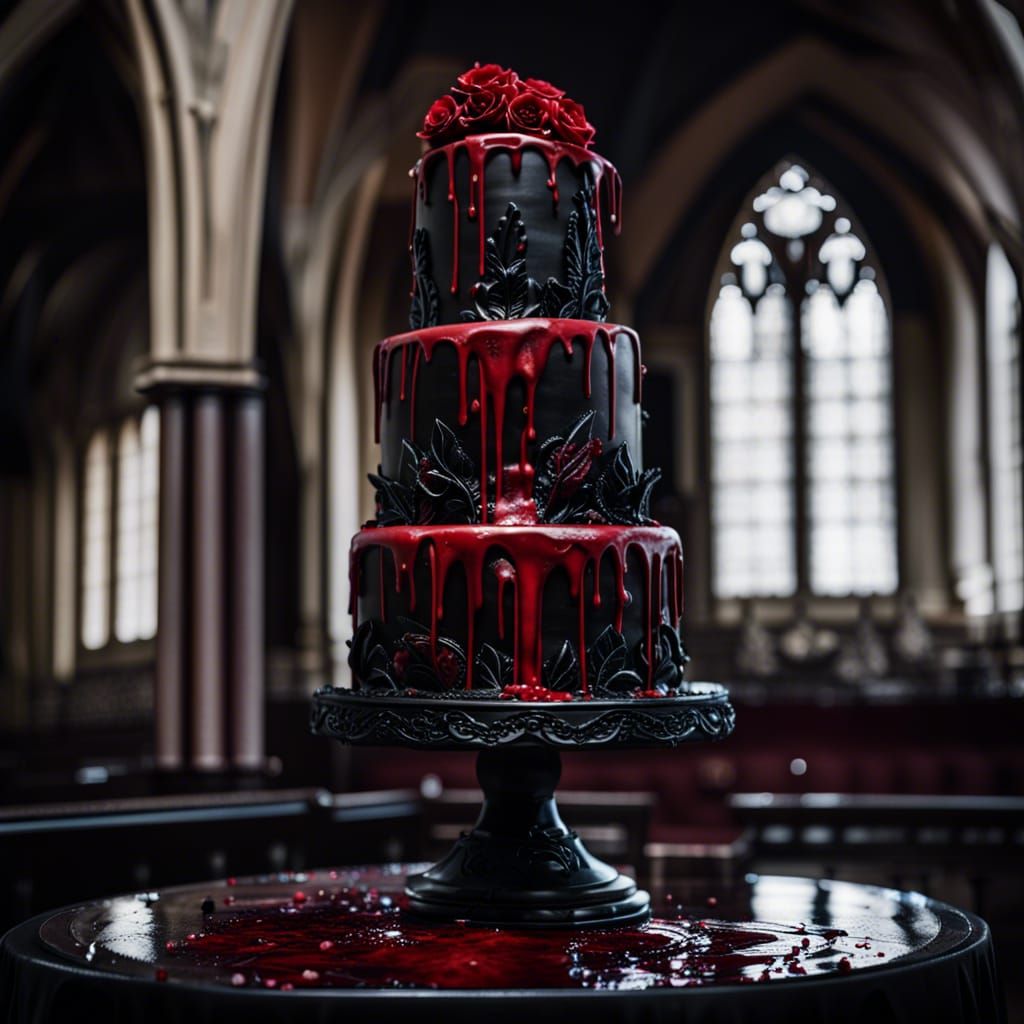 Dark Gothic Vampire Wedding Cake in a Church
